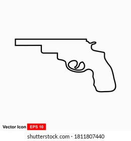 Silueta de contorno del vector de la línea de pistolas aislada sobre fondo blanco. Riesgo en situación de conflicto. arma policial y militar. Opción de ayuda de defensa contra el agresor enemigo. Acción contra el terrorismo.