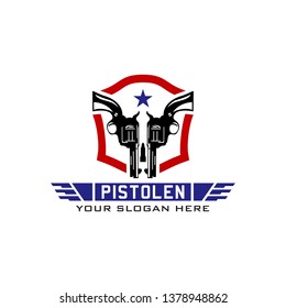 Pistol Gun and shield logo template design illustration