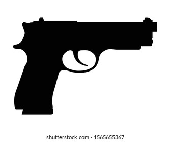 Pistol Or Gun, Small Firearm, Police Or Military Handgun, Vector Illustration