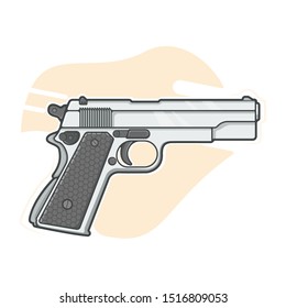 Pistol Gun Vector Illustration. Head shot. Weapon Icon Illustration. Pistol Cartoon Logo Vector Flat Cartoon Style Suitable for Web Landing Page, Banner, Flyer, Sticker, Card, Background