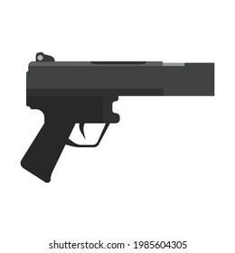 Ilustración vectorial de arma de pistol arma pistola negra. Icono de disparo de pistola de guerra. Símbolo de silueta de munición de arma de fuego del ejército militar en peligro aislado. Dibujo de calibre de elementos de la mano del brazo de la policía