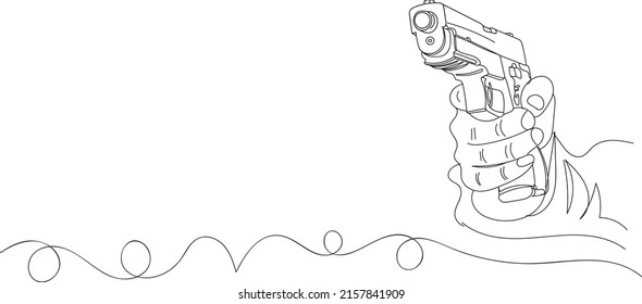 Pistol Handgun Sketch Gun Vector Images, Continuous Outline Sketch Drawing Of Hand Holding Gun, Line Art Illustration Of Gun In Hand