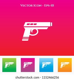 Pistol Icon in Colored Square box. eps-10