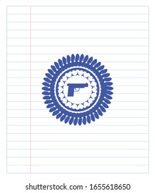 pistol icon draw with pen effect. Blue ink. Vector Illustration. Detailed.