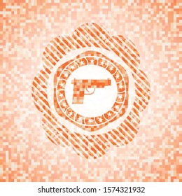 pistol icon inside abstract emblem, orange mosaic background