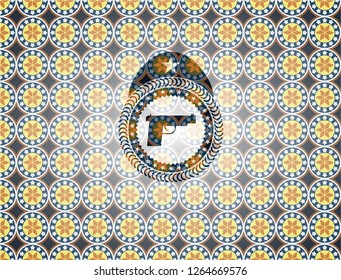 pistol icon inside arabesque emblem. arabic decoration.