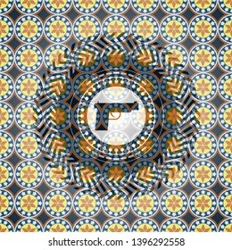 pistol icon inside arabesque style badge. arabic decoration.