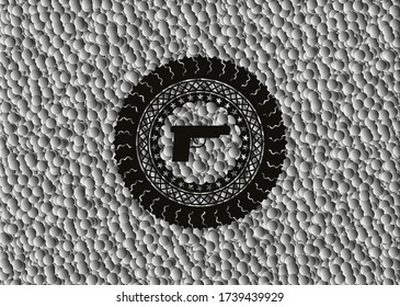 Pistolensymbol in schwarzem Emblem mit grauem Blasenhintergrund. Vector Illustration. Im Detail. 