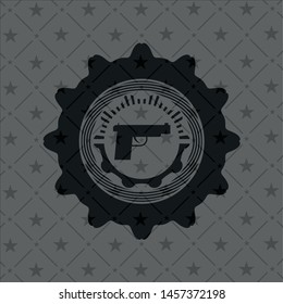 pistol icon inside dark emblem. Retro