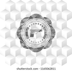 pistol icon inside grey emblem. Vintage with geometric cube white background