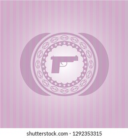 pistol icon inside pink emblem. Retro