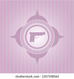pistol icon inside pink emblem. Vintage.