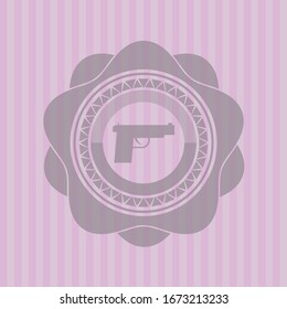 pistol icon inside pink emblem. Retro
