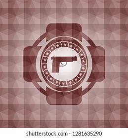 pistol icon inside red badge with geometric background. Seamless.