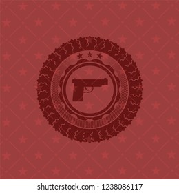 pistol icon inside red emblem. Vintage.