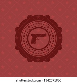 pistol icon inside red emblem. Vintage.
