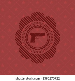 pistol icon inside red emblem. Retro