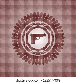 pistol icon inside red geometric badge. Seamless.
