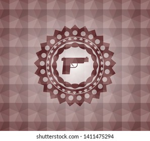 pistol icon inside red seamless badge with geometric background.
