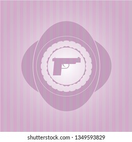 pistol icon inside retro pink emblem