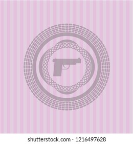 pistol icon inside retro style pink emblem