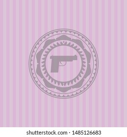 pistol icon inside retro style pink emblem