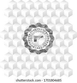 icono de pistola dentro del emblema gris estilo retro con fondo blanco cubo geométrico