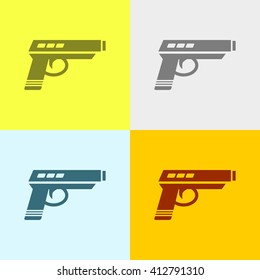 Pistol Icon on Four Different Backgrounds. Eps-10.