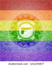 pistol icon on mosaic background with the colors of the LGBT flag