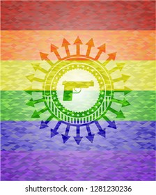 pistol icon on mosaic background with the colors of the LGBT flag