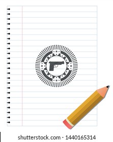 pistol icon with pencil strokes. Vector Illustration. Detailed.