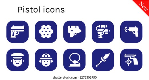  pistol icon set. 10 filled pistol icons. Simple modern icons about  - Gun, Revolver, Water gun, Police, Hunter, Cowboy, Weapon