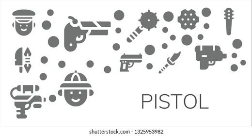 pistol icon set. 11 filled pistol icons.  Simple modern icons about  - Police, Gun, Weapon, Water gun, Hunter, Revolver, Weapons