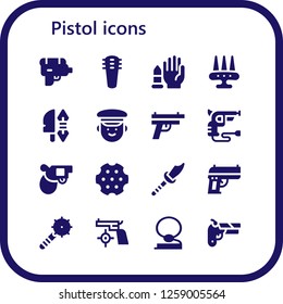  pistol icon set. 16 filled pistol icons. Simple modern icons about  - Water gun, Weapons, No weapons, Weapon, Police, Gun, Revolver, Pistol, Cowboy
