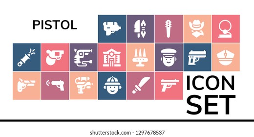  pistol icon set. 19 filled pistol icons. Simple modern icons about  - Water gun, Gun, Hunter, Weapons, Pistol, Revolver, Police, Weapon, Cowboy