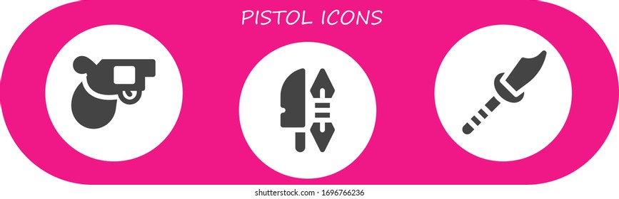 pistol icon set. 3 filled pistol icons. Included Pistol, Weapon icons