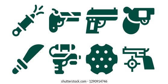  pistol icon set. 8 filled pistol icons. Simple modern icons about  - Weapons, Water gun, Gun, Revolver, Pistol