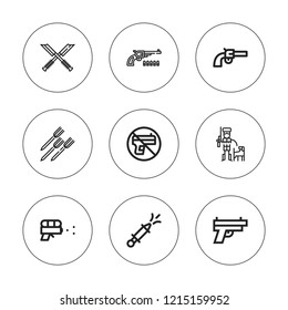 Pistol icon set. collection of 9 outline pistol icons with gun, hunter, no weapons, revolver, weapon, weapons icons. editable icons.
