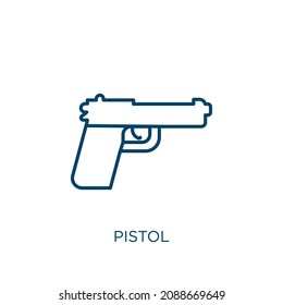 pistol icon. Thin linear pistol outline icon isolated on white background. Line vector pistol sign, symbol for web and mobile