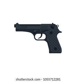 Pistol isolated on white background. Automatic weapon. Handgun police. Semi-automatic pistol. Vector illustration flat design. Gun firearms.