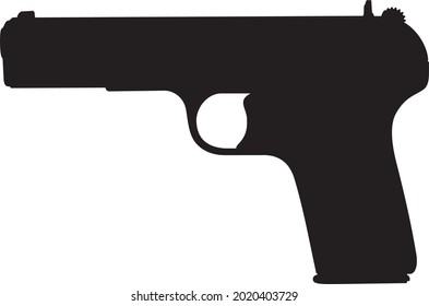 Pistol isolated on white background vector, Tokarev pistol, black army and hunting firearm, anti terrorism, arm, military machine