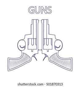 Pistol isolated on white background.  Vector illustration. Two revolvers.