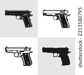 pistol minimal logo set hand gun logo icons silhouette