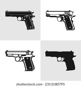 pistol minimal logo set hand gun logo icons silhouette