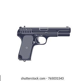 pistol, old soviet world war 2 handgun isolated on white