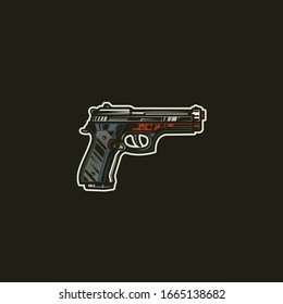 Pistola С ombat. Ilustración vectorial original, icono en estilo retro.