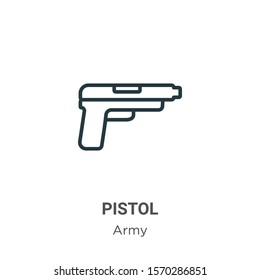 Pistol outline vector icon. Thin line black pistol icon, flat vector simple element illustration from editable army concept isolated on white background