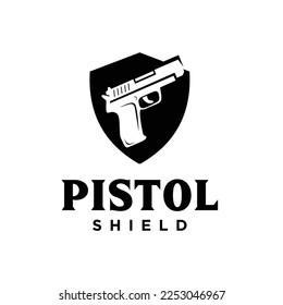 Pistol with shield as an emblem logo template vector
