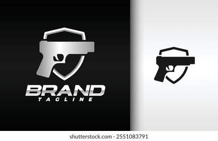El escudo de la pistola logo de plata