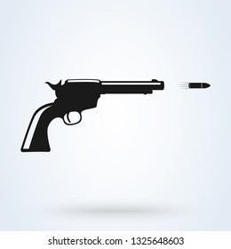 Pistol shooting. Flying Bullets. Vector Weapon shot eps
